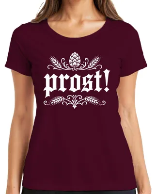 Imagen del producto de ¡Salud! Fiesta de la cerveza, , divertido, pantalones de cuero, vestido tradicional, camiseta para mujer, color burdeos, talla S
