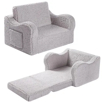Produktbild von Kindersofa – 2-in-1-Klappsofa – mit weichem Lammwollbezug – bequemer Sessel – ideal fürs Kinderzimmer – Geschenk für Jungen und Mädchen – Grau