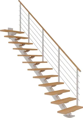Produktbild von Dolle Mittelholmtreppe Sydney in Eiche weiß, geölt 75 cm breit Gerade für Geschosshöhen 259 – 315 cm UK Metall Weiß mit einseitigem Designgeländer