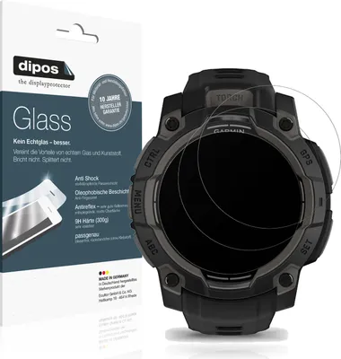 Produktbild von 2x Schutzfolie für Garmin Instinct 3 45mm matt - Anti-Shock 9H Folie dipos Glass Kunststoffglas