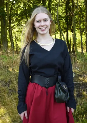 Produktbild von Mittelalter Bluse Aila mit Schnürung, schwarz  aus Baumwolle - Mittelalter Wikinger LARP Kleid für Damen - Kostüm Verkle Größe: XXL