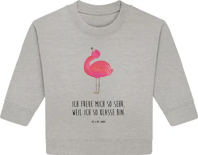 Produktbild von Mr. & Mrs. Panda Organic Baby Pullover Flamingo Stolz 24. - 36. Monat - Heather Grey - Geschenk, Rosa, Freude, Schwester, Bullover, Mama, Freundin, Beste