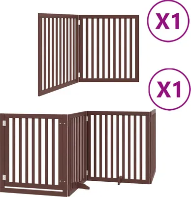 Zdjęcie produktu dla vidaXL 6-częściowa bramka dla psa z drzwiczkami składana brązowa 480 cm drewno topolowe