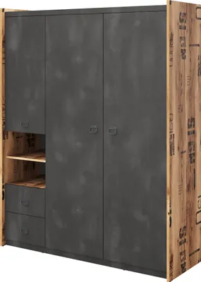 Produktbild von Furniture24 Kleiderschrank Fargo FG01 Schrank Drehtürenschrank 3 Türiger Jugendzimmerschrank mit Kleiderstange und Einlegeboden