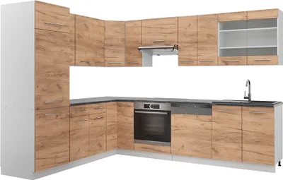 Produktbild von Eckküche Vicco Fame-Line Goldkraft Eiche/Weiß 287 x 46 cm ohne Arbeitsplatte, Model 38641