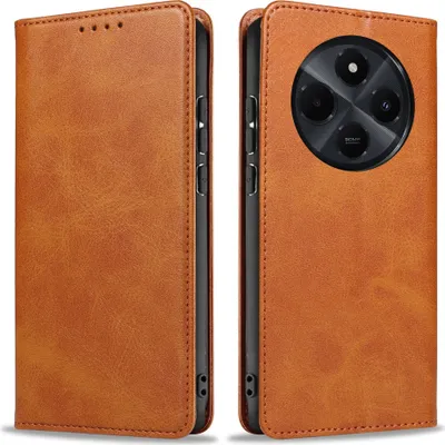 Produktbild von Handyhülle für Xiaomi Redmi 14C Kunstleder Flip Cover Hülle Handytasche Case Kartenfach Farbe: Hellbraun