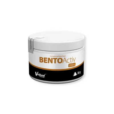 Produktbild von Vetfood BENTOActiv mini ist ein Ergänzungsfuttermittel für Hunde und Katzen zur Unterstützung bei Durchfall und Verdauungsstörungen