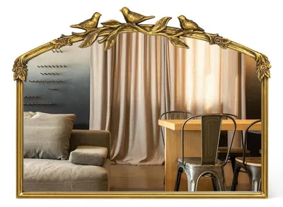 Image de Miroir mural baroque, forme en arc, 64x48 cm, cadre en fer doré, style vintage