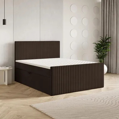 Produktbild von Masseno Boxspringbett TERVAN 180x200 cm Komplett-Set mit Bonell Matratze und Topper, Polsterbett mit Bettkästen -Braun, KRONOS 06