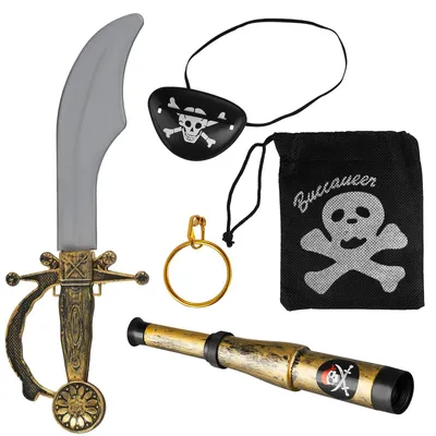 Produktbild von Piratenkostüm Piratenset Säbel Augenklappe Fernrohr - 5-teilig - Karneval - Verkleidung