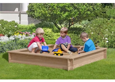 Produktbild von Holz-Sandkasten Werner 150 × 150 cm aus Lärchenholz unbehandelt – Gartensandkasten