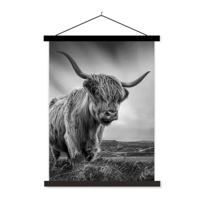 Produktbild von MuchoWow® Textilposter Kühe - Schottische Hochlandkühe - Natur - Tiere - Schwarz und weiß 90x120 cm mit schwarzem Rahmen - Dekoration