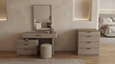 Image de Table de maquillage, commode, miroir, tabouret, beige, moderne, élégant