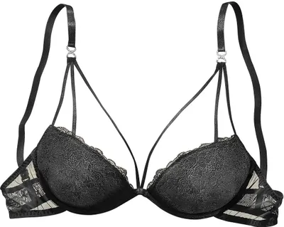 Produktbild von LASCANA Push-up-BH , BH mit Bügel, Spitzen-BH, mit verführerischer Bänder-Optik schwarz Größe 85 Cup B