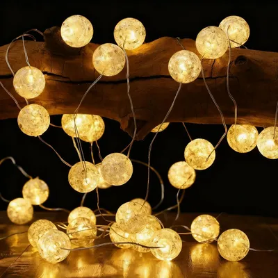 Lichtkette 2 m 20 LED Kristallbollen Timer Warmweiß USB