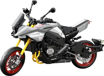 A detailed model of a Suzuki Katana motorcycle.