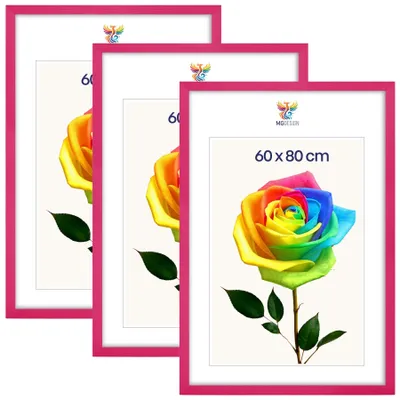 Produktbild von MG Design 3er Set Bilderrahmen Rosa 60x80 cm - Posterrahmen Echtholz mit Acrylglas, verstärkte Wandaufhängung, hoch/quer