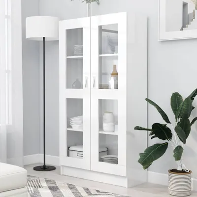 Produktbild von vidaXL Vitrinenschrank Hochglanz-Weiß 82,5x30,5x150 cm Holzwerkstoff