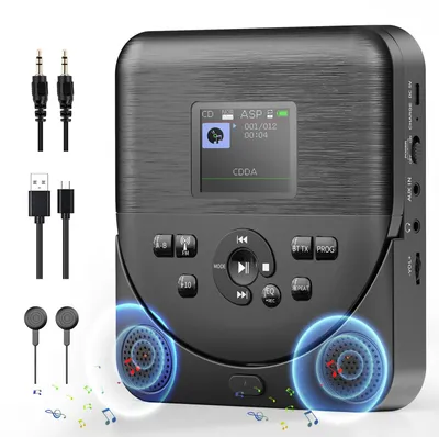 Productafbeelding van Draagbare CD-speler, Bluetooth met luidsprekers, oplaadbare discman, zwart