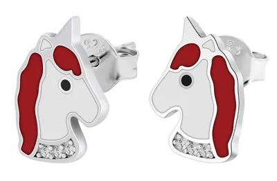 Produktbild von 925er Echt Silber Einhorn-Ohrstecker "Leima", Emaille & Zirkonia, rhodiniert