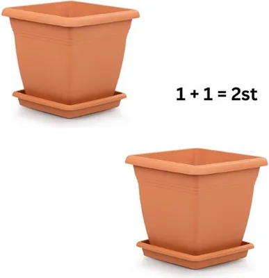 Obrázok produktu pre 1+1 štvorcový vysoký kvetináč 26x25cm s misou na zachytávanie vody - terakota - samozavlažovanie