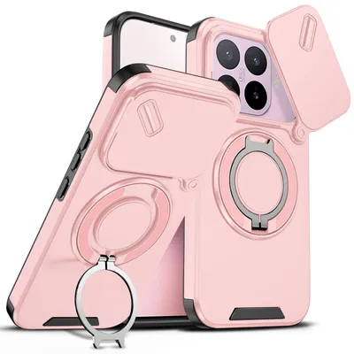 Produktbild von Handyhülle für Xiaomi 17T Dual-Layer Stoßfest Militär Hülle mit Dia Kameraschutz, Magnetisch Ring Ständer Pink