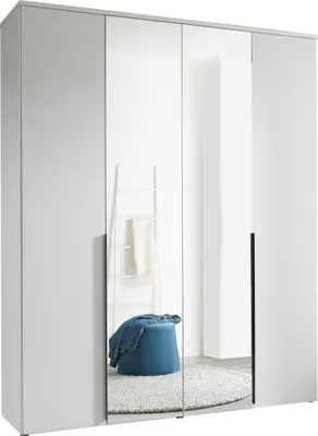 Produktbild von Drehtürenschrank >Kevo<  4 Türen, 2 Böden, Weiß / Spiegel, Nachbildung - 180x225x52cm (BxHxT)
