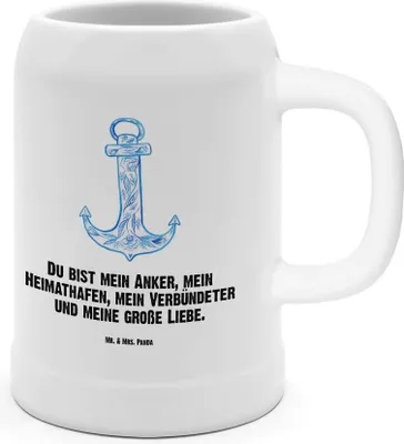Produktbild von Mr. & Mrs. Panda Krug Anker Blau - Weiß - Geschenk, Gute Laune, Tonkrug, Bier Seidel, Humpen, Steinzeugkrug