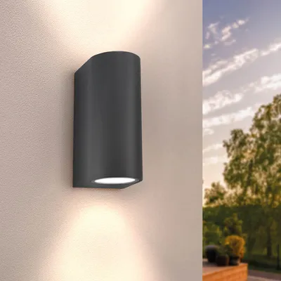 Produktbild von Ledvion - LED Wandlampe Dimmbar, 5W, 2700K, Anthrazit & Rund, GU10 Spot, IP54, Up&Down Licht, Außenlampe
