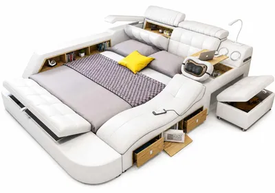 Produktbild von Hochwertiges Multifunktionsbett Weiß mit Stauraum und Relax Funktionen