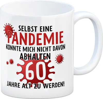 Produktbild von Witziger Kaffeebecher für den 60. Geburtstag mit Motiv: Pandemie