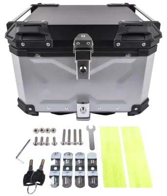 Image de Top-boîte de moto, 55 litres, étanche, avec serrure de sécurité et bandes réfléchissantes