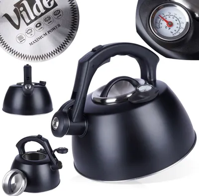 Produktbild von Vilde Wasserkocher Wasserkessel Pfeifkessel aus Edelstahl schwarz 3 L