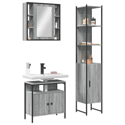 Produktbild von Design 3-tlg. Badmöbel-Set Grau Sonoma Holzwerkstoff, Badezimmerschränke 2024 Neu