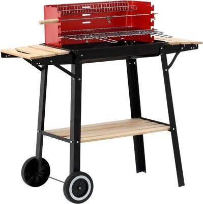 Obrázek produktu pro Zahradní gril s bočními policemi a kolečky 93x42x84 cm