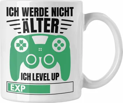 Produktbild von Trendation - Zocker Tasse Geschenk Gamer Geschenkidee Lustiger Spruch Gaming Geburtstag Ich Level Up (Weiß)