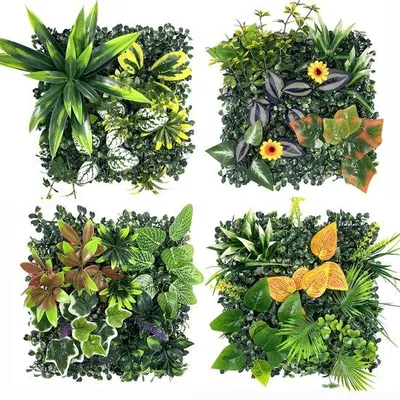 Obrázek produktu pro Sada Unyqoos® (4 kusy) – zelené plastové panely, realistická umělá rostlinná stěna, snadná údržba a odolnost proti vyblednutí, vhodná pro použití v interiéru i exteriéru