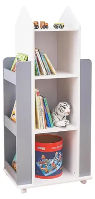 Produktbild von Um 360 Grad drehbare ROCKET-Einheit mit 4 Regalböden, aus Holz – zur Aufbewahrung von Büchern und Spielzeug, WEISS/GRAU