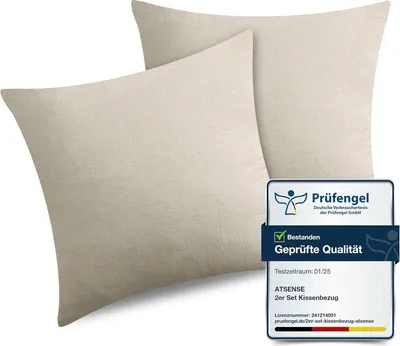 Produktbild von ATsense 2er Set Kissenbezug 60x60 cm 100% Gewaschene Baumwolle Beige-grau
