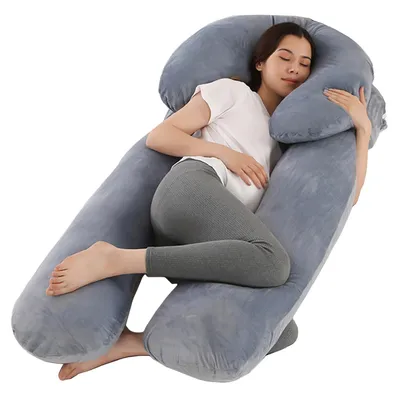 Image de Coussin de grossesse en forme de U et coussin pour dormir sur le côté, en coton et en velours