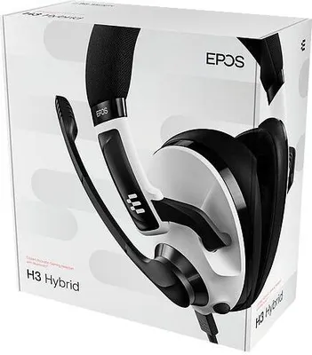 The image shows the retail packaging of an Epos H3 Hybrid gaming headset.