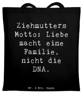 Produktbild von Mr. & Mrs. Panda Tote Bag Spruch Ziehmutter Liebe - Schwarz - Geschenk, Fürsorge, Stoffbeutel, Shopping Tasche, Schultasche, Adoptivmutter, Bonusmutter, Familie, Lächeln