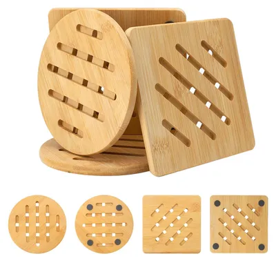Bambus-Untersetzer Set 4er, hitzebeständig, rutschfest, 15 cm
