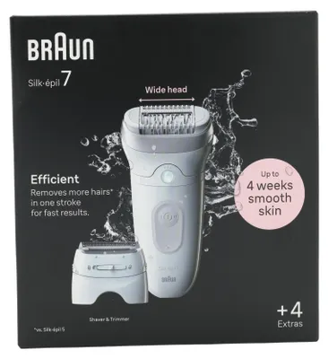 Produktbild von Braun Silk-épil 7 7-041, Grau, Weiß, MicroGrip, Achsel, Bikini, 0,5 mm, Akku, Deutschland