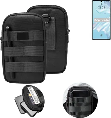 Produktbild von K-S-Trade Holster Gürtel Tasche kompatibel mit Huawei P30 Lite Handy Tasche Schutz Hülle dunkel-grau viele Fächer, 1x