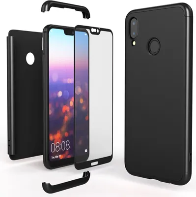 Produktbild von Huawei P20 Lite Hülle 360 Grad Handyhülle mit Displayschutz von NALIA, 360° Cover Schwarz