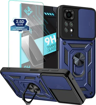 Produktbild von Armor Handyhülle für Xiaomi Redmi Note 11 Pro mit 9H Displayglas Displayschutz Kameraschutz Handy Panzer Case Cover Schutzhülle Outdoor Farbe: Blau