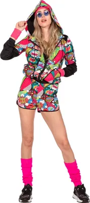Produktbild von 80er Jahre Popart Trainingsanzug mit Hoodie für Damen Gr. XL