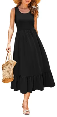 Produktbild von Sommerkleid im Midilänge-Schnitt für Damen, mit Blumenmuster und Taschen