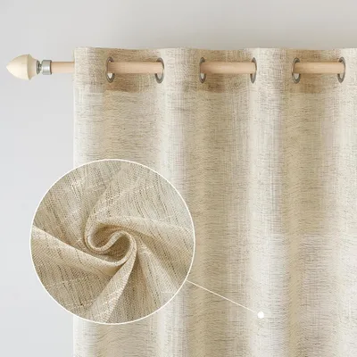 Productafbeelding van Transparante linnen gordijnen met ringen voor balkondeur - 2 panelen ivoorkleurig, 140 x 145 cm